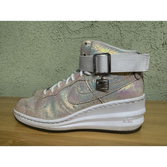 NIKE LUNAR FORCE 1 SKY‎ HIGH PREMIUM QS WHITE-MET SILVER SZ 7.5 704518-100 Woman - Picture 6 of 11